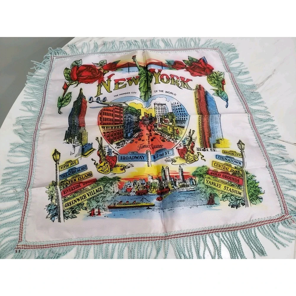 Vintage 50's MCM 60's New York Souvenir Pillow Case Times Square Twin Towers